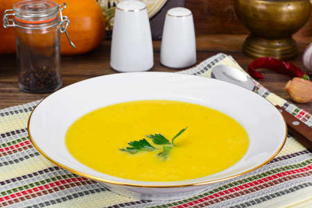 Pumpkin Cream Soup Diet Food. Studio Photoの写真素材