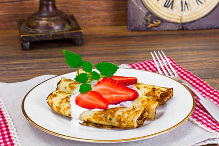Tasty Pancakes Stack with Strawberry Studio Photoの写真素材