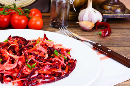 Salad with Beets, Carrots, Cabbage and Celery Studio Photoの写真素材