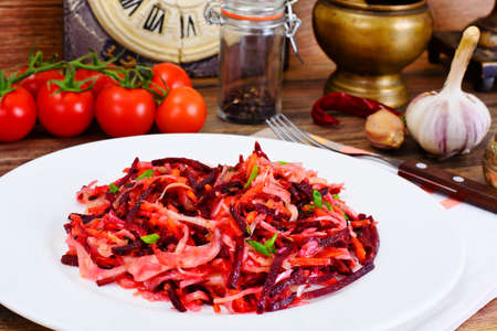 Salad with Beets, Carrots, Cabbage and Celery Studio Photoの写真素材