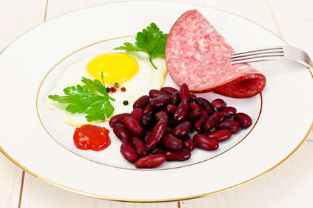 Fried Egg with Red Beans Studio Photoの写真素材