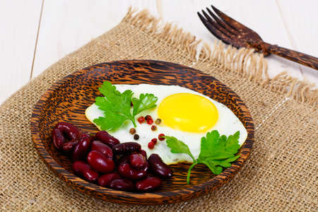 Fried Egg with Red Beans Studio Photoの写真素材
