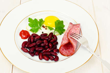 Fried Egg with Red Beans Studio Photoの写真素材