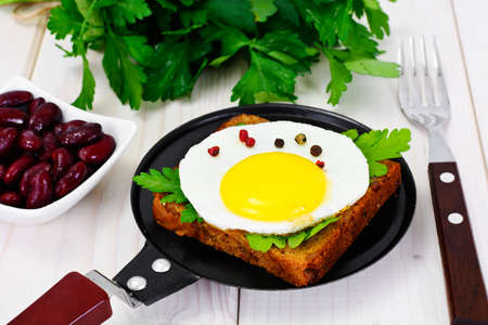 Fried Egg with Red Beans Studio Photoの写真素材