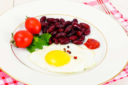 Fried Egg with Red Beans Studio Photoの写真素材