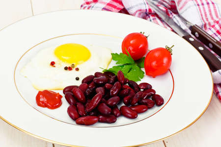 Fried Egg with Red Beans Studio Photoの写真素材