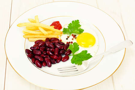 Fried Egg with Red Beans Studio Photoの写真素材