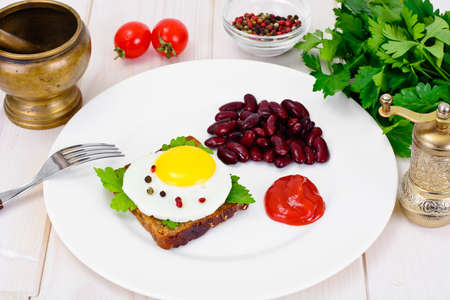 Fried Egg with Red Beans Studio Photoの写真素材