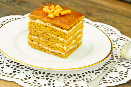 Cake with Condensed Milk, Nuts and Honey. Studio Photoの写真素材