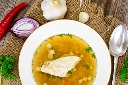 Chicken Broth with Noodles Studio Photoの写真素材