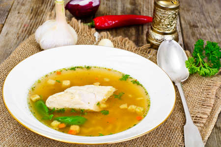 Chicken Broth with Noodles Studio Photoの写真素材
