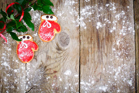 Christmas and New Year Background with Tree and Gingerbread Studio Photoの写真素材