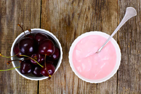 Sweet Yogurt with Cherries Studio Food Photoの写真素材