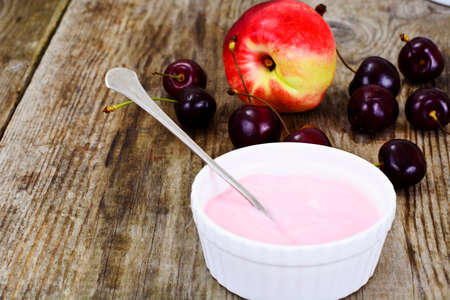 Sweet Yogurt with Cherries Studio Food Photoの写真素材