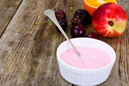 Sweet Yogurt with Cherries Studio Food Photoの写真素材