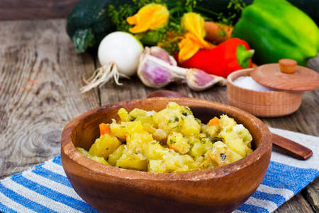 Vegetable Stew of Zucchini, Carrots and Onions Studio Photoの写真素材