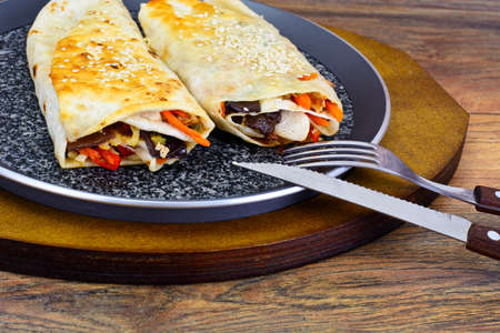 Shawarma Lavash with Chicken and Vegetables Studio Photoの写真素材