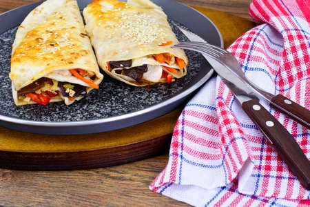 Shawarma Lavash with Chicken and Vegetables Studio Photoの写真素材