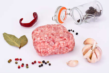Chopped Meat on White Background Studio Photoの写真素材