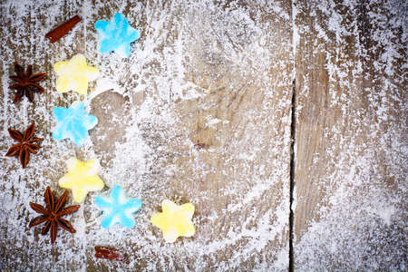 Christmas and New Year Background with Tree and Gingerbread Studio Photoの写真素材