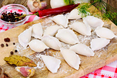 Homemade Dumplings, Russian Pelmeni Studio Photoの写真素材