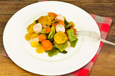 Steamed Vegetables Potatoes, Carrots, Cauliflower, Broccoli Studio Photoの写真素材
