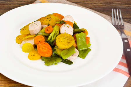 Steamed Vegetables Potatoes, Carrots, Cauliflower, Broccoli Studio Photoの写真素材