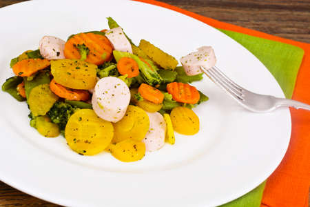 Steamed Vegetables Potatoes, Carrots, Cauliflower, Broccoli Studio Photoの写真素材
