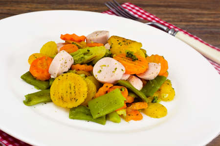 Steamed Vegetables Potatoes, Carrots, Cauliflower, Broccoli Studio Photoの写真素材