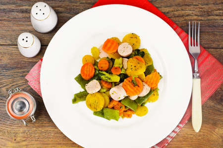 Steamed Vegetables Potatoes, Carrots, Cauliflower, Broccoli Studio Photoの写真素材