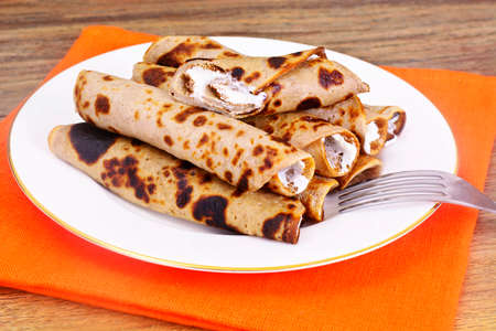 Pancakes with Flax Flour Studio Photoの写真素材