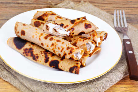 Pancakes with Flax Flour Studio Photoの写真素材