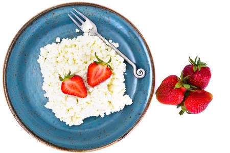 Home Dietary Fat Cottage Cheese Beaded Curd with Strawberry Studio Photoの写真素材