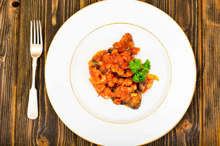Chickpeas wirh Eggplant and Tomatoes, Onions Studio Photoの写真素材