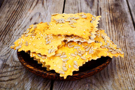 Salty Crackers with Sunflower Seeds Studio Photoの写真素材
