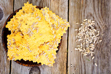 Salty Crackers with Sunflower Seeds Studio Photoの写真素材