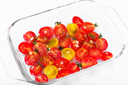 Cherry Tomato Grill  with Olive Oil, Garlic, Oregano and Basil Studio Photoの写真素材