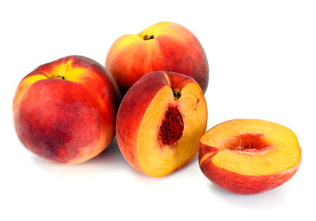 Peach Isolated on White Background Studio Photoの写真素材