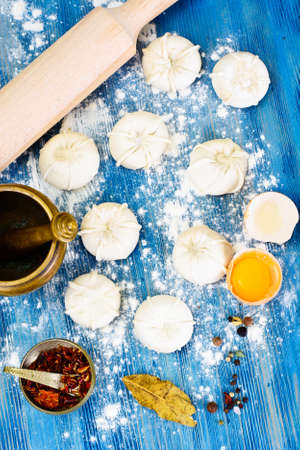 Khinkali National Dish of Georgian Cuisine Studio Photoの写真素材