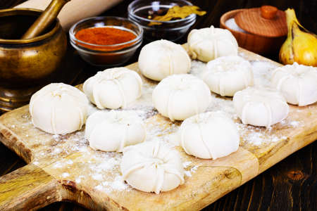 Khinkali National Dish of Georgian Cuisine Studio Photoの写真素材