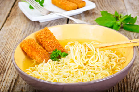 Chicken Soup with Noodles Studio Photoの写真素材