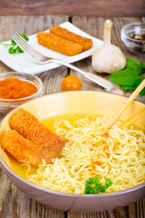 Chicken Soup with Noodles Studio Photoの写真素材