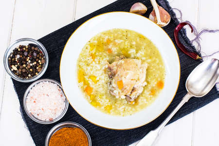 Chicken soup with rice and vegetables Studio Photoの写真素材