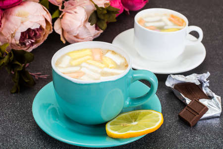Cocoa, Coffee with Marshmallows Sweet Food Studio Photoの写真素材