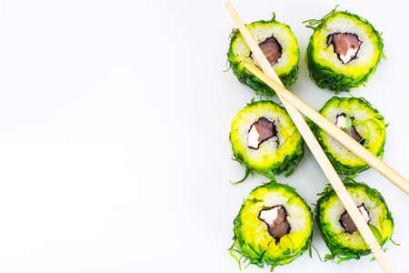 Sushi Roll with Chukoy, Salmon and Cheese. Studio Photoの写真素材