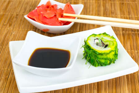 Sushi Roll with Chukoy, Salmon and Cheese. Studio Photoの写真素材