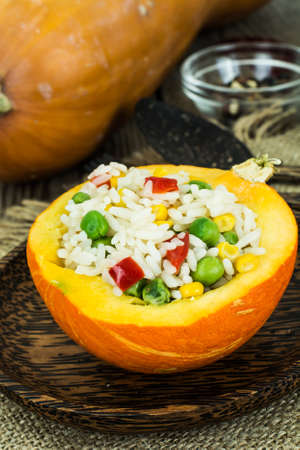 Pumpkin Stuffed with Vegetables and Rice Studio Photoの写真素材