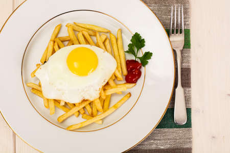 Fried Egg with Potato Studio Photoの写真素材