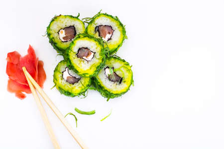 Sushi Roll with Chukoy, Salmon and Cheese. Studio Photoの写真素材