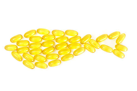 Omega3 Extra capsules from Fish Oil on white background. Studio Photo